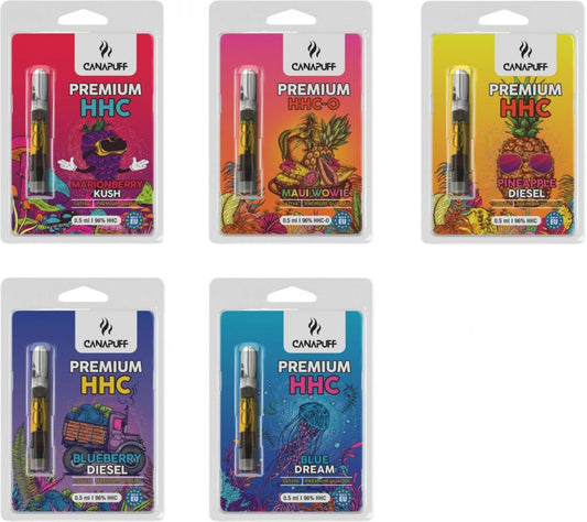 Paquete de cartuchos Canapuff HHC, 96% HHC, juego todo en uno - 5 sabores x 0,5 ml